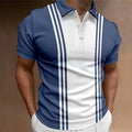 Men's loose fit casual t-shirt with three-button lapel on chest in blue colour