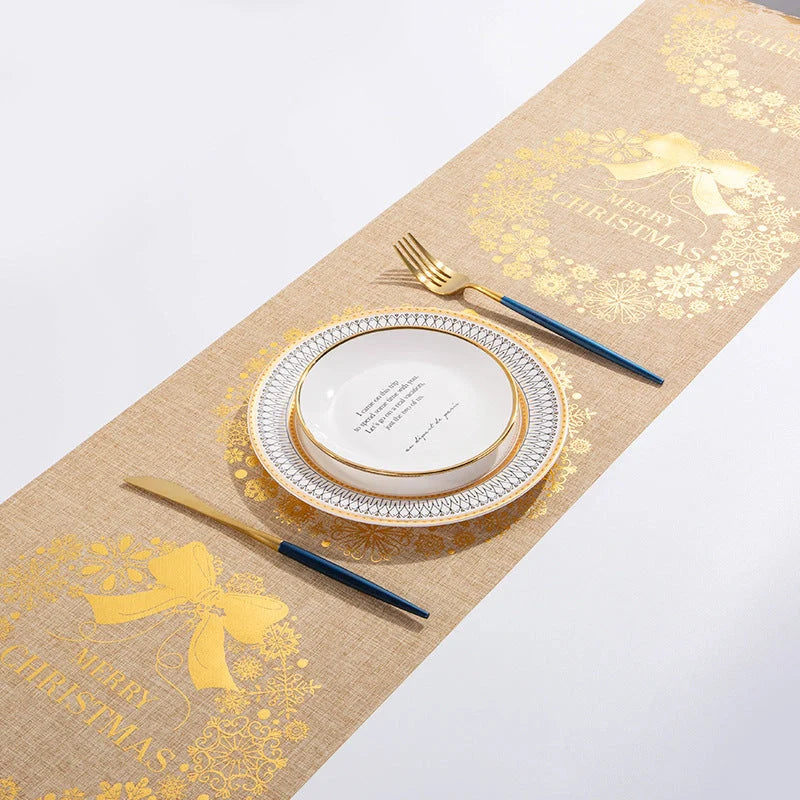 Christmas Elk Snowman Table Runner in festive colors, perfect for holiday decor