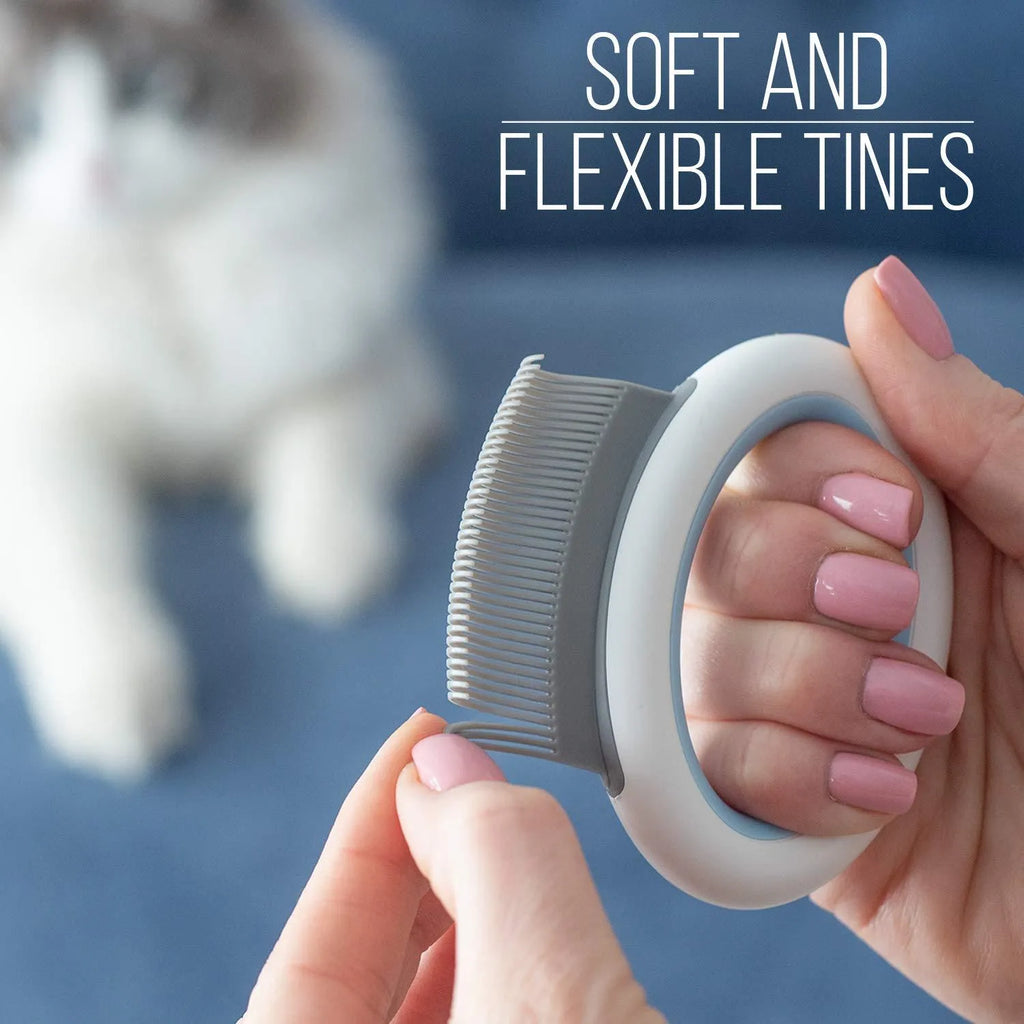 Blue pet grooming comb with ergonomic handle for cats and dogs