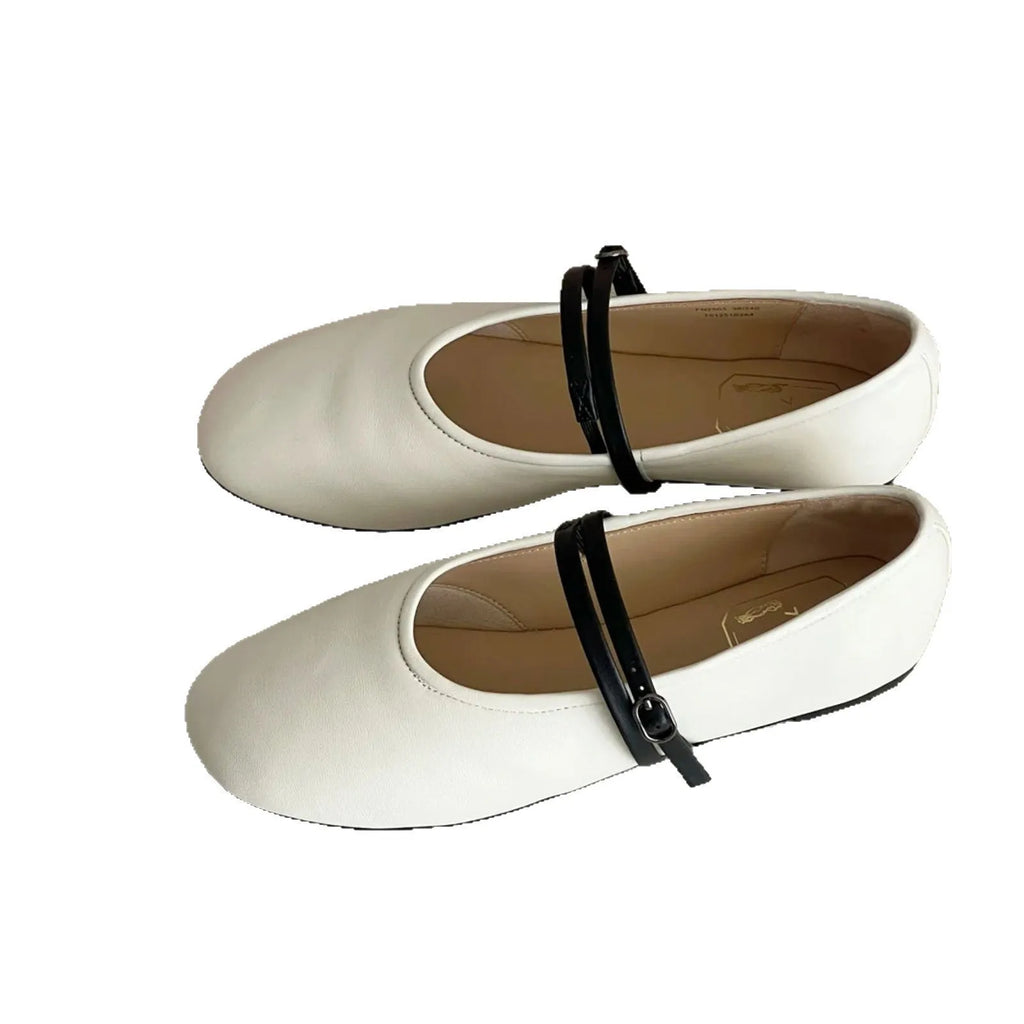 Soft retro Mary Jane shoes round toe shallow mouth black sheepskin low heel buckle fastening