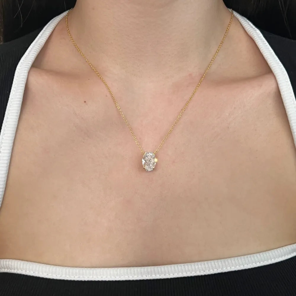 925 silver oval ice flower pendant necklace with electroplated platinum finish on a 40cm chain