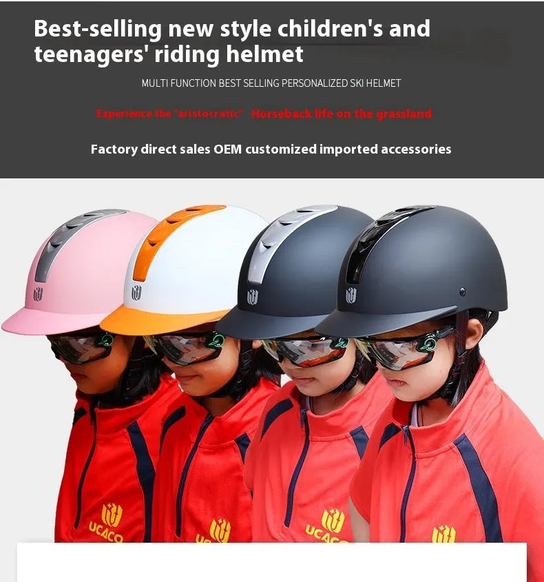 Super light equestrian helmet in bright black with ABS shell and EPS lining for summer horse riding