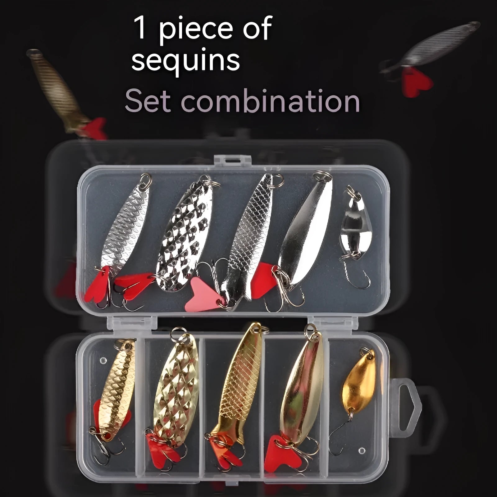 Fishing lure with metal sequins and pineapple sequin box packaging