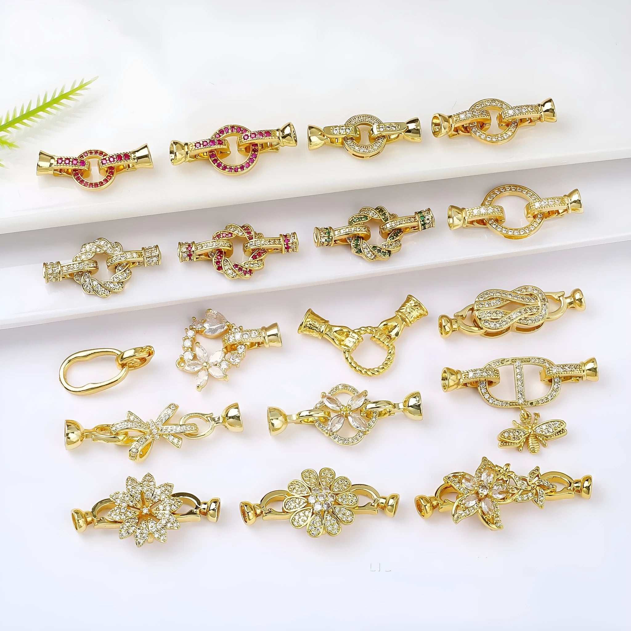 Small gold-plated necklace clasp for DIY jewellery making with electroplated finish