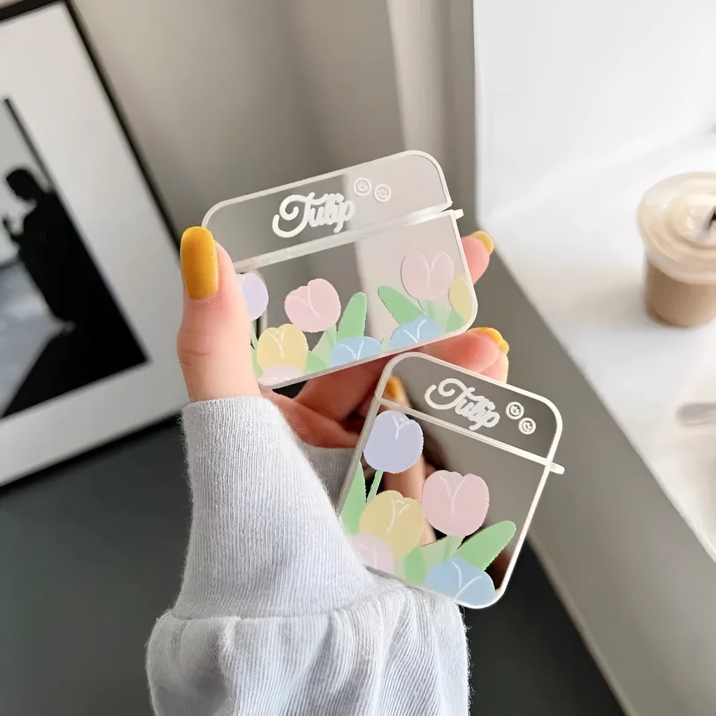 Ins Korean style Mirror Flower TPU back cover for AirPods charging case, compatible with 1st to Pro2 generations