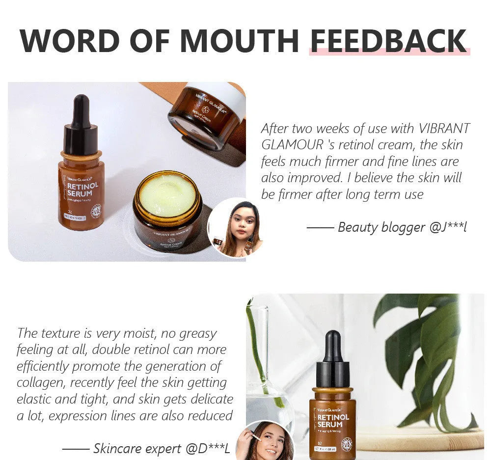 30 ml bottle of retinol facial serum for reducing dry lines and fine lines.