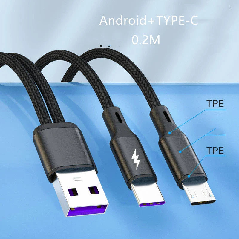 Dual-Port Fast Charging Cable with Braided Nylon Exterior and Thick Copper Core