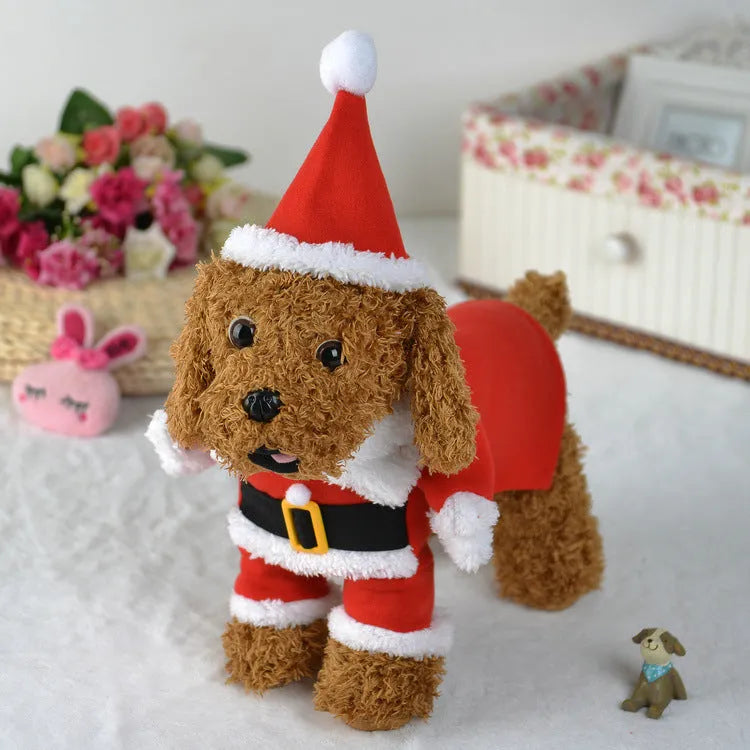 Red polar fleece pet Christmas costume for dogs and cats in Santa Claus style