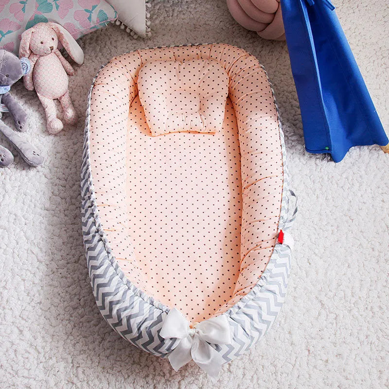 Cotton crib bed 97x46cm portable baby cot in white with crown pattern