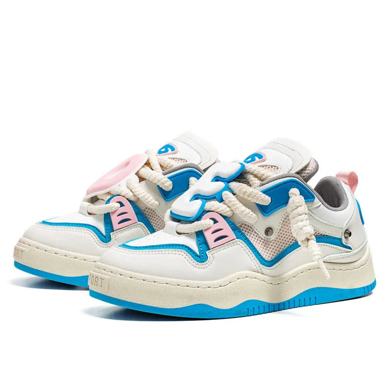 Board shoes fashion casual sneaker low top lace-up artificial PU upper PVC sole flat heel White Blue Gray Black