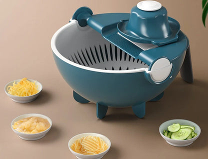 Nine in One Vegetable Drainage Basket with drainage feature and 8 blades