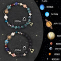 Set of two natural stone beaded bracelets for the twelve zodiac signs with adjustable knots.