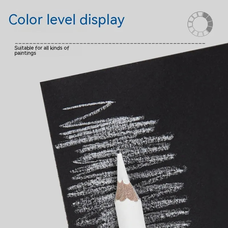 Three white charcoal highlighting pencils with wooden casings for sketching on dark paper