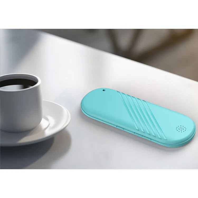White Noise Gas Bone Conduction Sense Card Timing Bluetooth Speaker in black, white, sky blue, and pink with compact rectangular shape