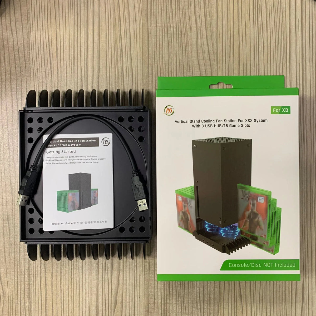 Black ABS multi-function cooling base with game disc storage rack for Xbox Series X