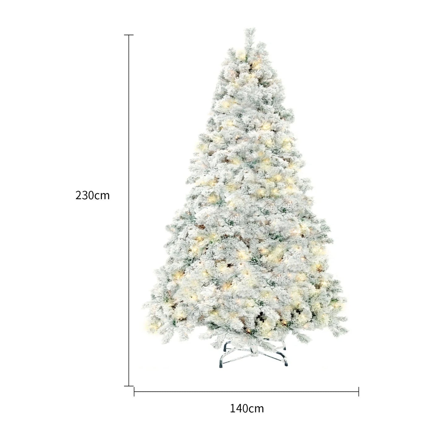 PVC artificial snow Christmas tree with metal stand, green and white colour scheme