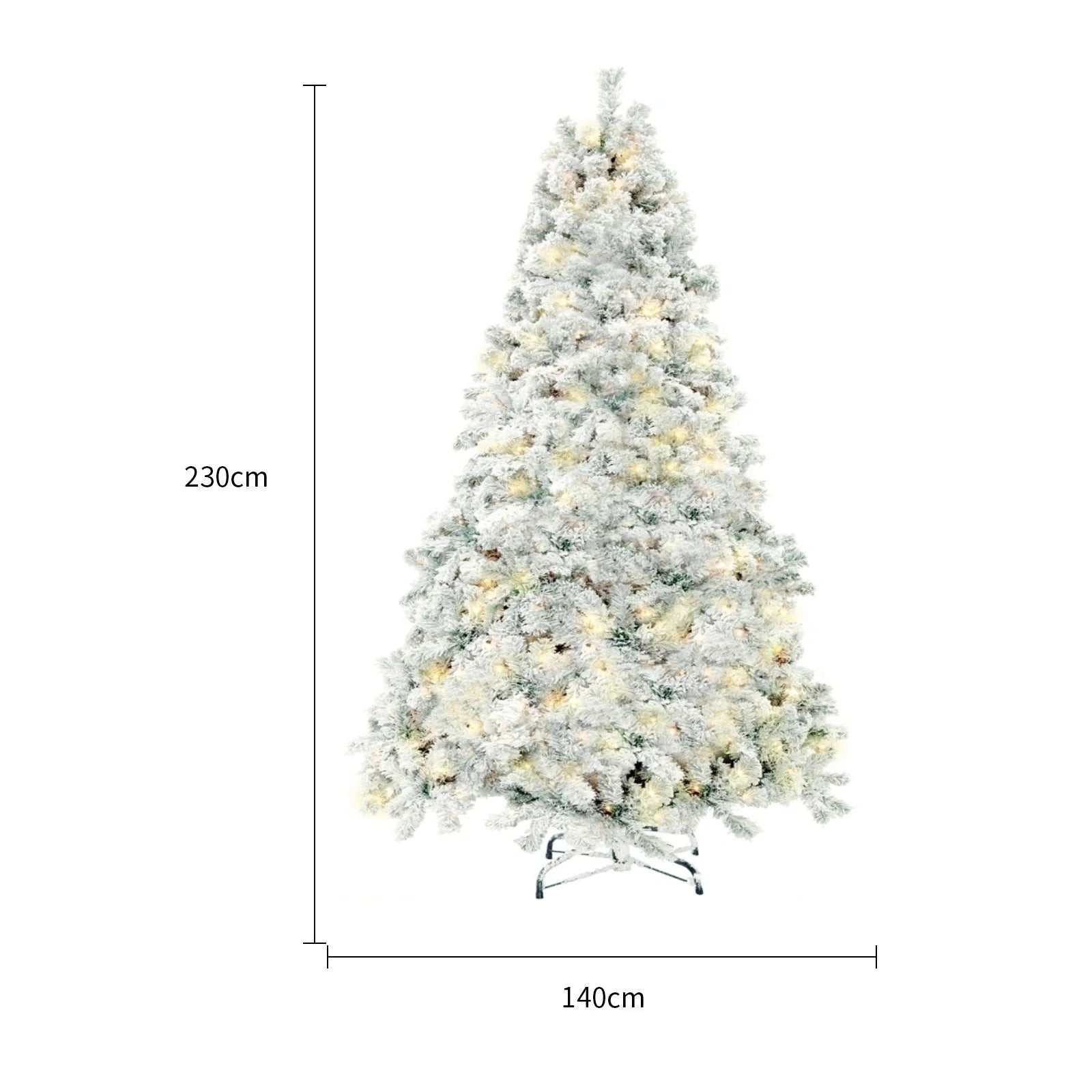 PVC artificial snow Christmas tree with metal stand, green and white colour scheme