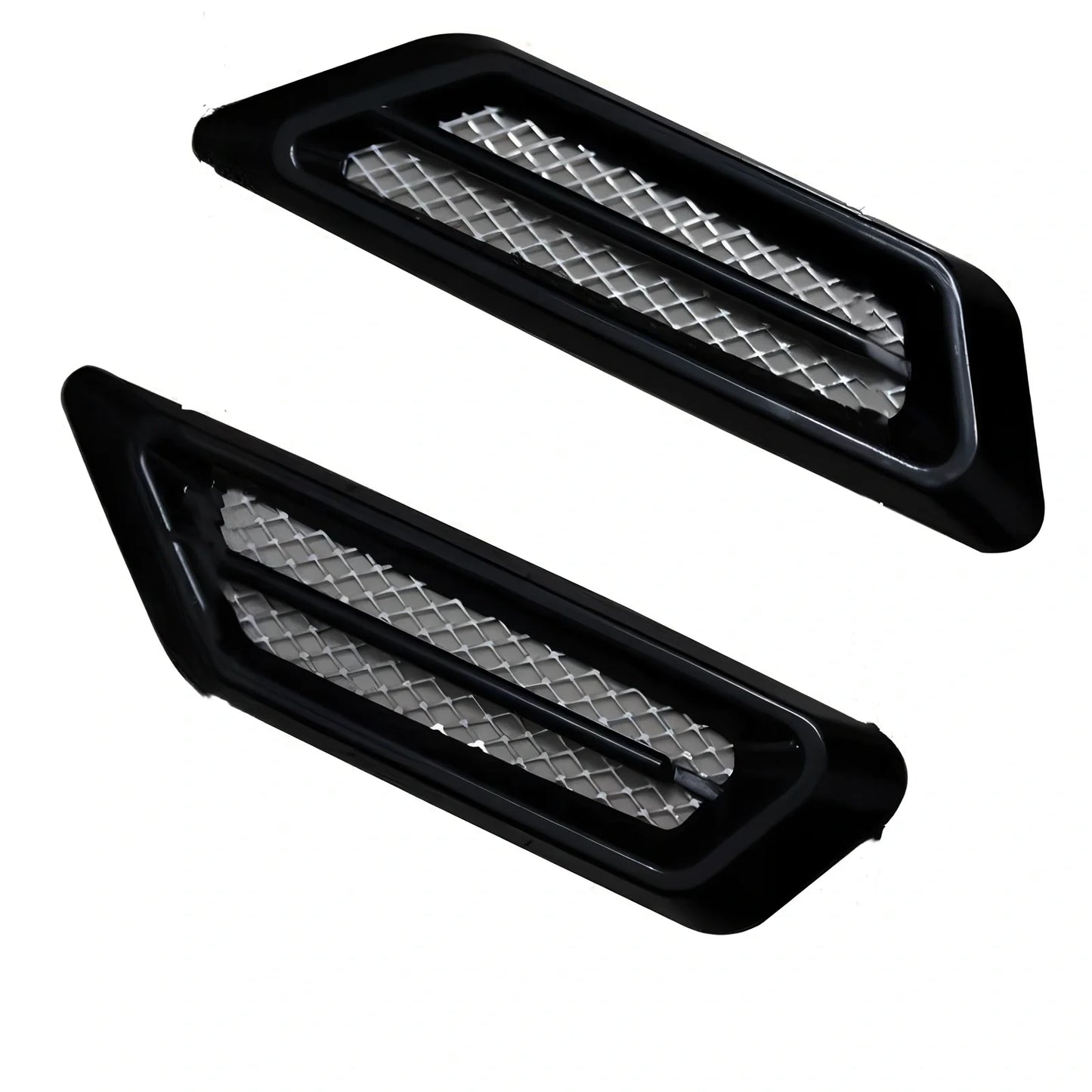 Pair of 17.0x4.3cm black mesh ABS electroplated engine cover stickers, rust-resistant for car modification