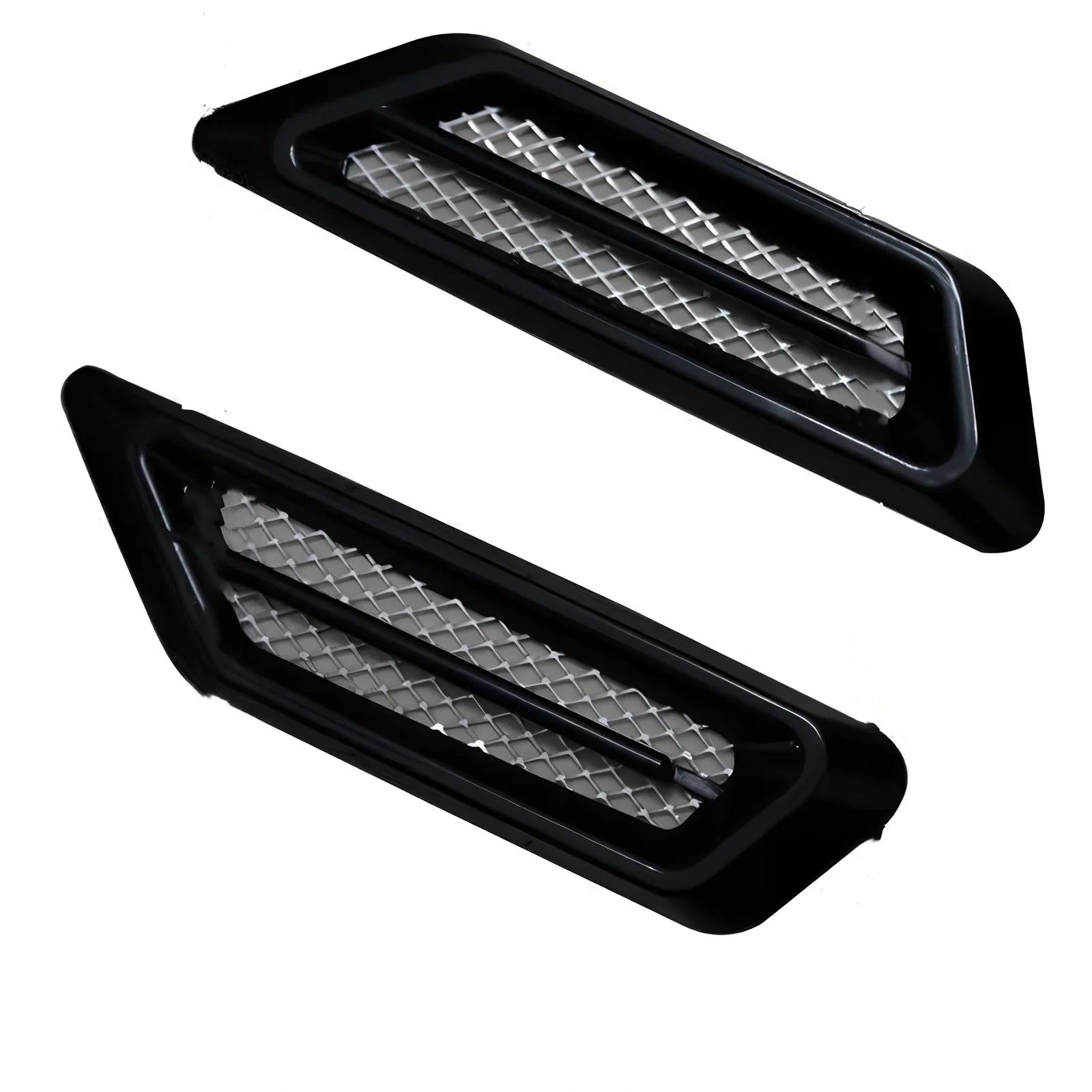 Pair of 17.0x4.3cm black mesh ABS electroplated engine cover stickers, rust-resistant for car modification