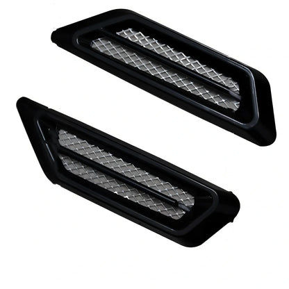 Pair of 17.0x4.3cm black mesh ABS electroplated engine cover stickers, rust-resistant for car modification