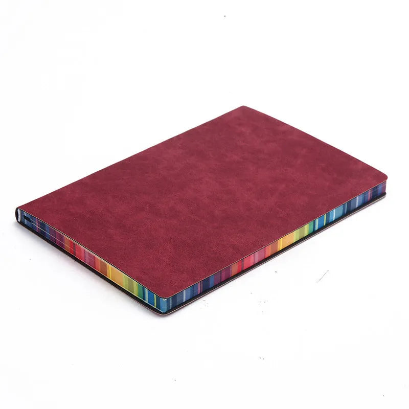 A5 PU leather cover notebook with rainbow side edge, 140x204mm, 96 sheets, lock line binding