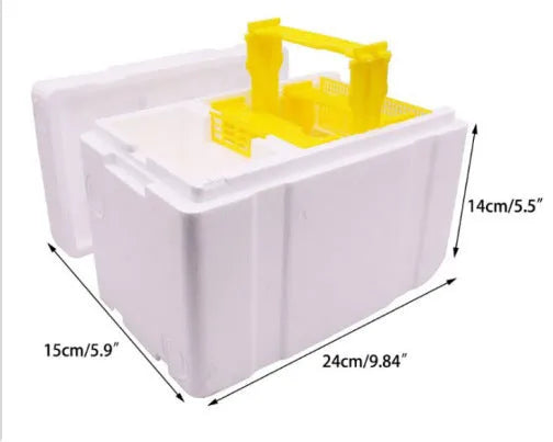 Three white EPS foam bee delivery boxes for hive breeding and pollination management