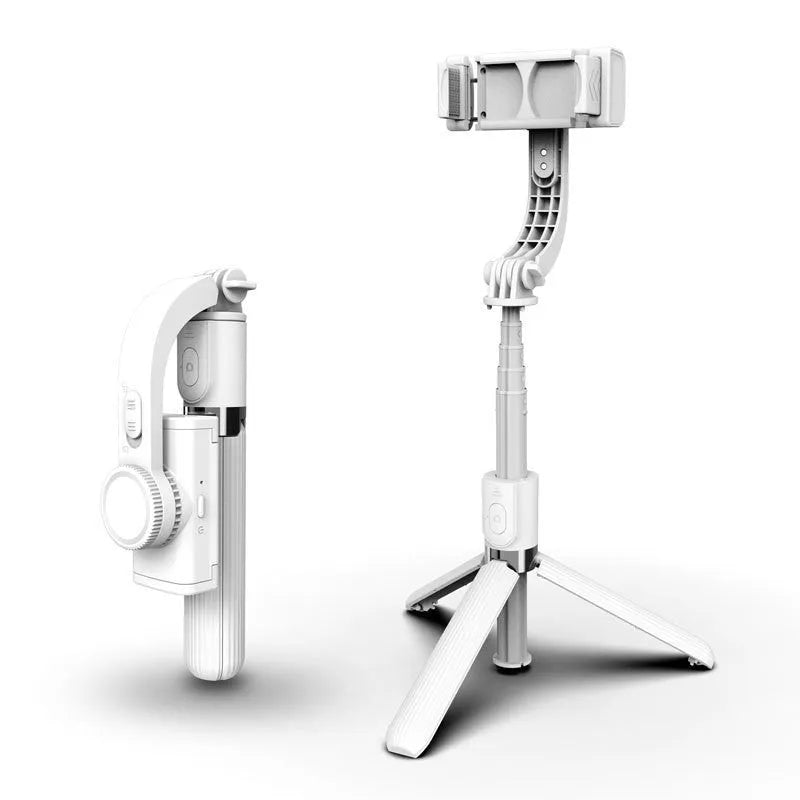 Wireless Bluetooth stabilizer selfie stick with anti-shake gyroscope, black finish, ABS and aluminium alloy body