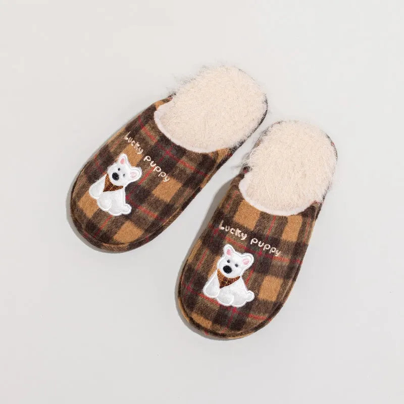 Plush cotton indoor slippers in chestnut coffee colour with fluffy texture and non-slip sole