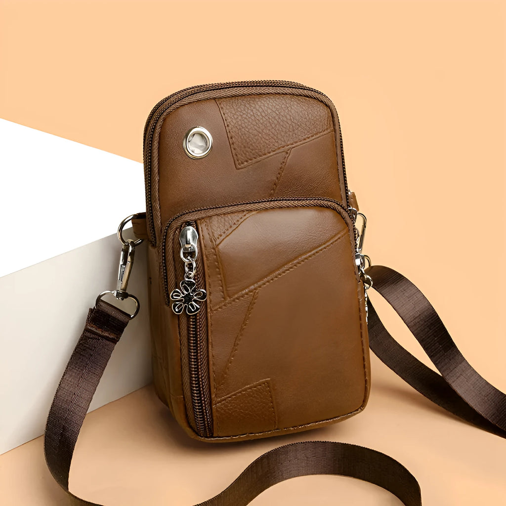 Vertical square mini phone bag in PU leather with polyester lining