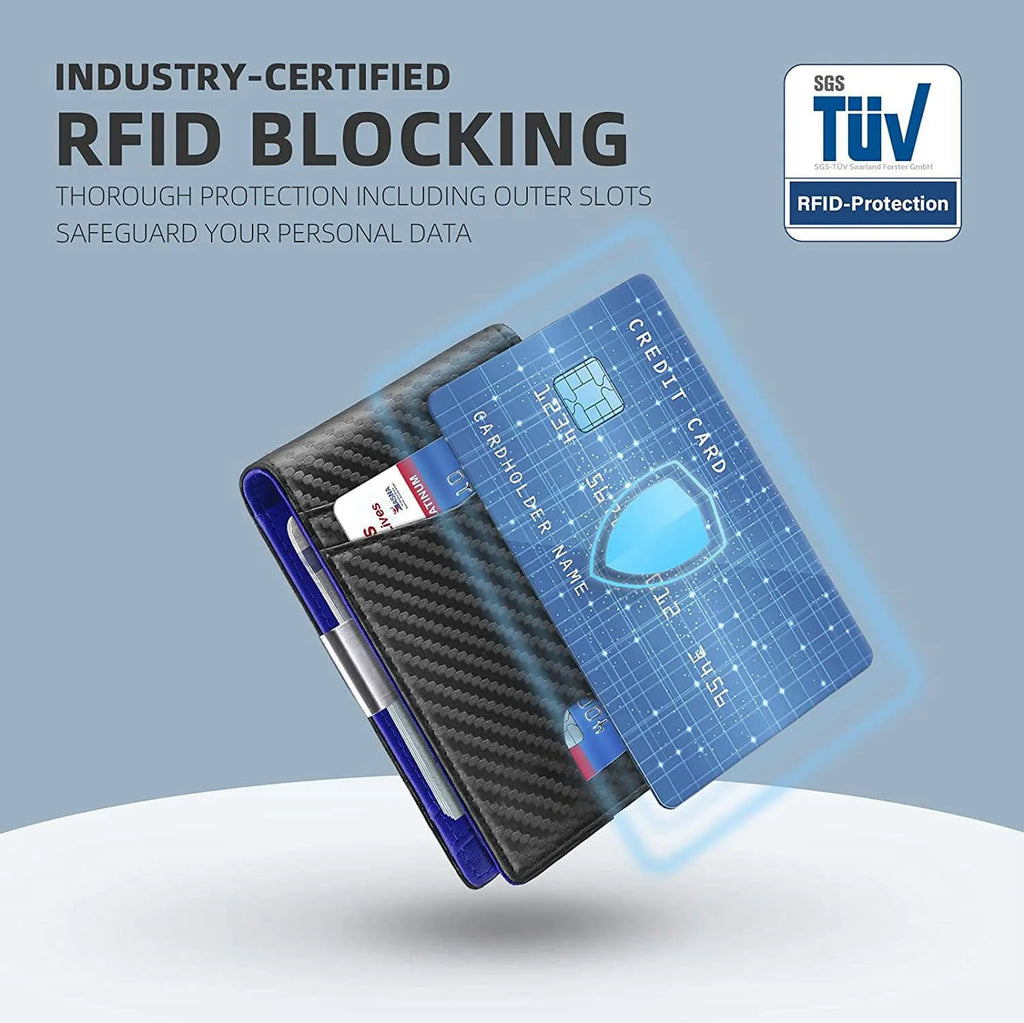 PU leather anti-theft wallet card holder with weaving pattern in carbon fibre black colour