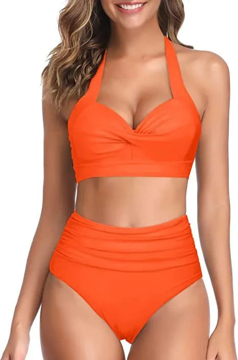 Women's split bow bikini swimsuit in multiple colours on a mannequin