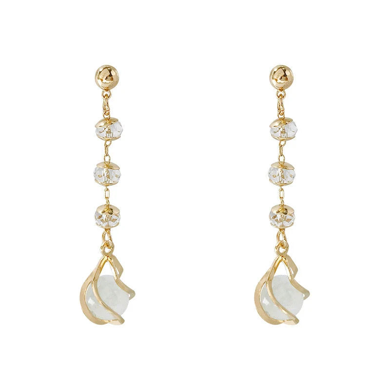Crystal opal earrings with water drop design in alloy and electroplating