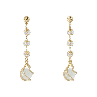 Crystal opal earrings with water drop design in alloy and electroplating