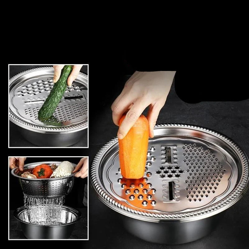 Versatile Stainless Steel Veggie Chopper - All-in-One Kitchen Gadget for Chopping, Grating, and Draining Vegetables