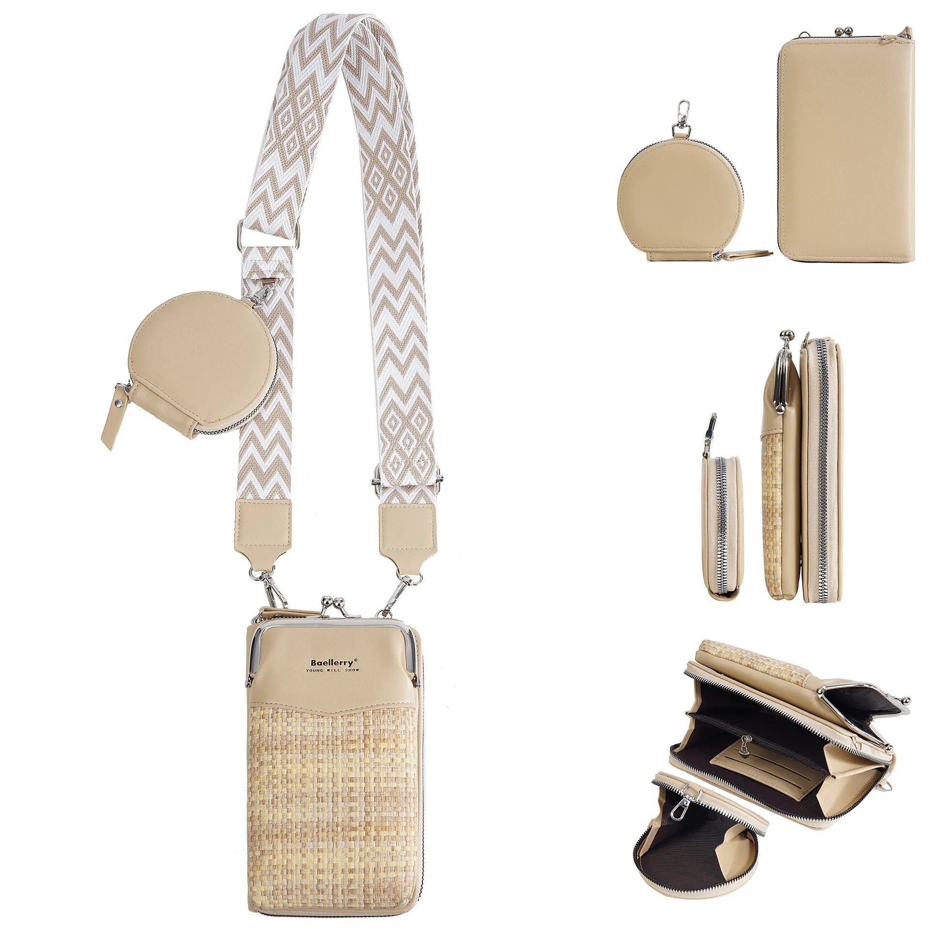 Women's crossbody phone bag mini satchel in square vertical design showing colour options
