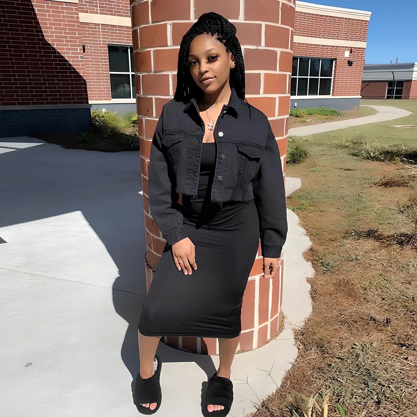 Orange cropped women's denim jacket with lapel collar, long sleeves 46cm, pockets, length 41cm, 0.35kg weight