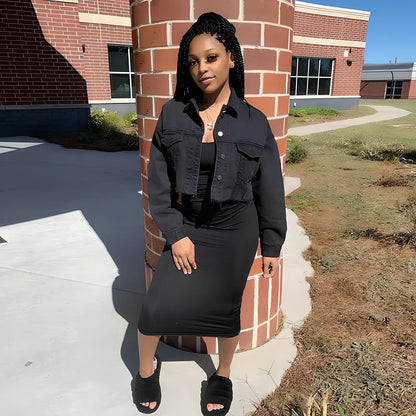 Orange cropped women's denim jacket with lapel collar, long sleeves 46cm, pockets, length 41cm, 0.35kg weight