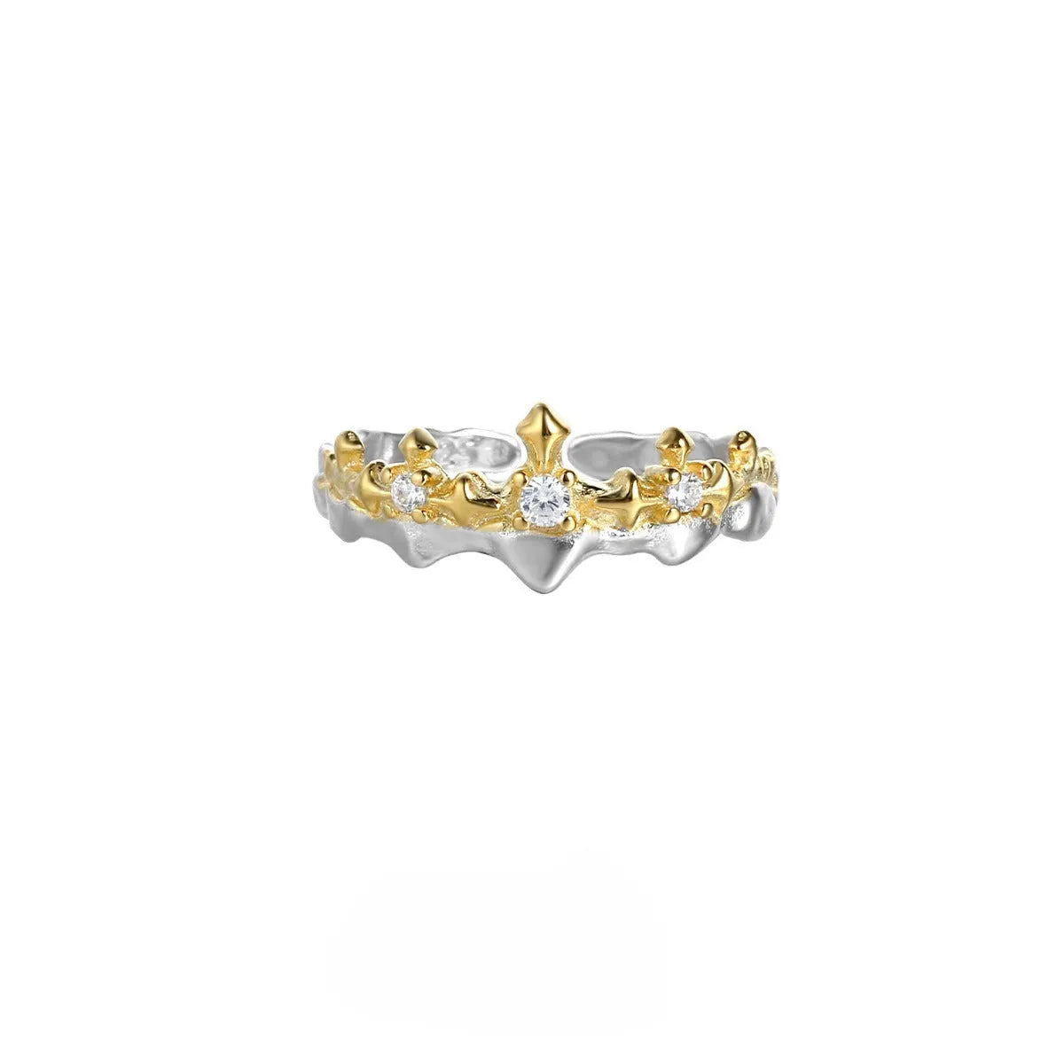 Princess Knight adjustable silver couple ring with electroplated white gold or black gold finish.