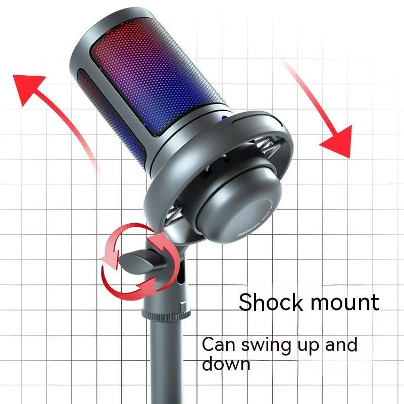 Condenser microphone with RGB lighting in black, white or pink for computer recording and live broadcast