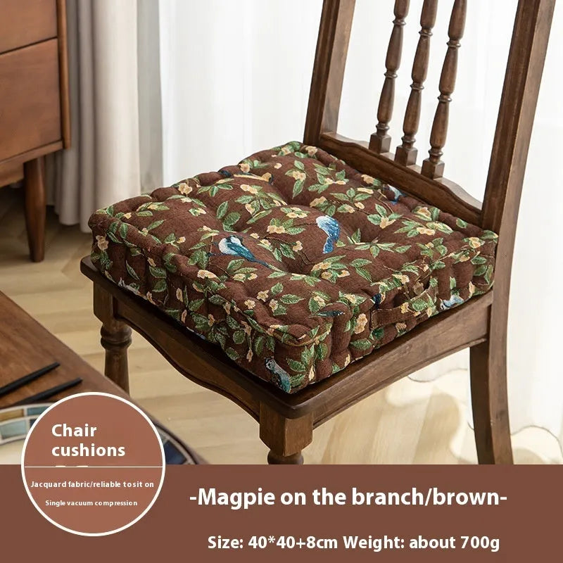 American dining chair cushion with plant pattern measuring 40×40×8cm in apricot colour