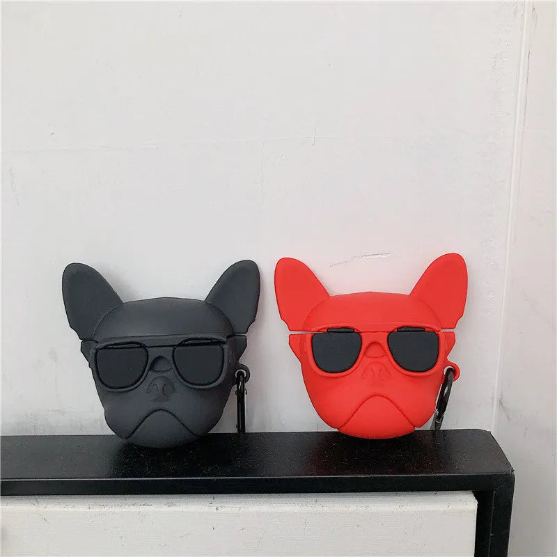 Silicone protective cover for Airpods with cartoon animal hook, black colour option