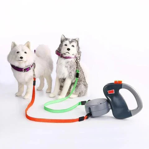 Retractable dual pet dog walking leash with automatic retraction and 3m nylon rope