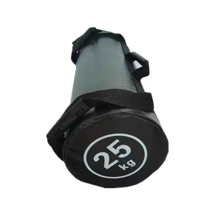 Flat white PVC fitness training sandbag for weight lifting and gym workouts.