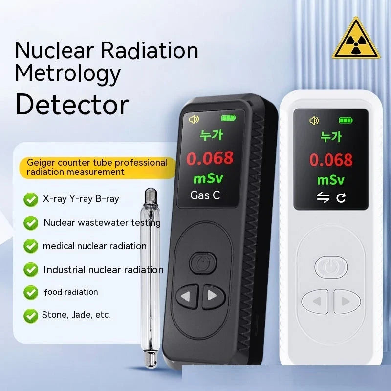 Portable Geiger counter nuclear radiation detector with TFT color display, measures X, gamma, and beta radiation levels