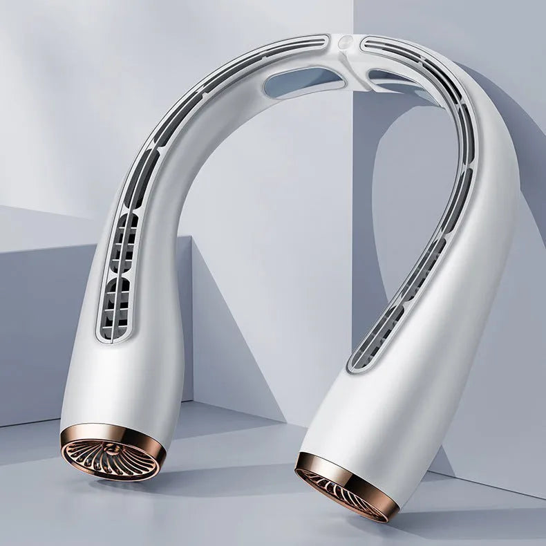Portable bladeless neck fan with refrigeration cooling sheets, 190g, blue 4000mAh option, front view