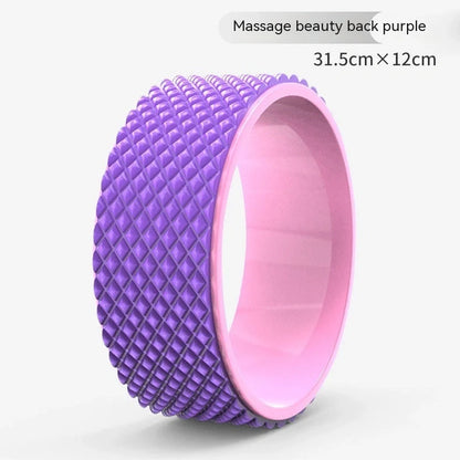 Yoga wheel with 31.5cm diameter in blue colour showing EVA outer ring and ABS inner construction