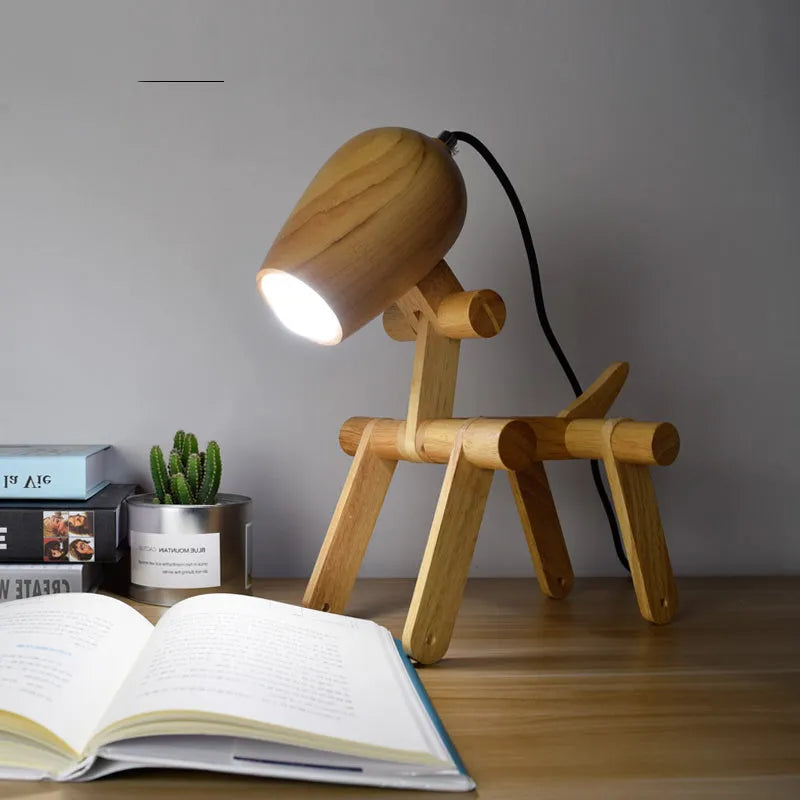 Nordic solid wood table lamp with warm light on a side table in a living room