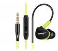 Red wired sports headset with ear-hook design, microphone, and 3.5mm plug on a 1.2m cable.