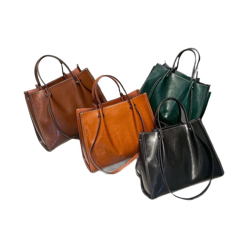 Genuine leather messenger bag for women cowhide soft shoulder commuter bag horizontal square shape with zip closure internal patch pocket black