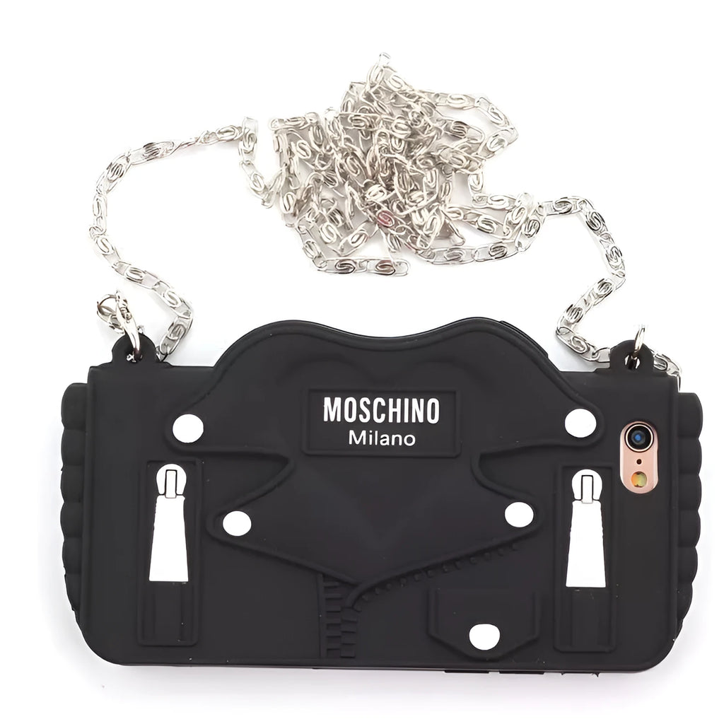 Black silica gel phone case with chain for iPhone X, luxury slant design and gum dropping texture